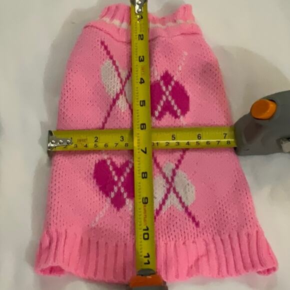 Pink Puppy Argyle Sweater Small Breeds Winter Walking Comfy Warm Roomy Preppy - Picture 3 of 6
